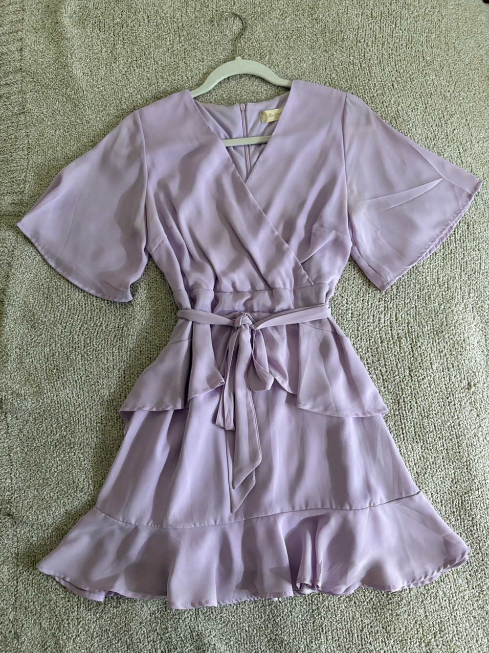 Lavender Wrap Ruffle Dress